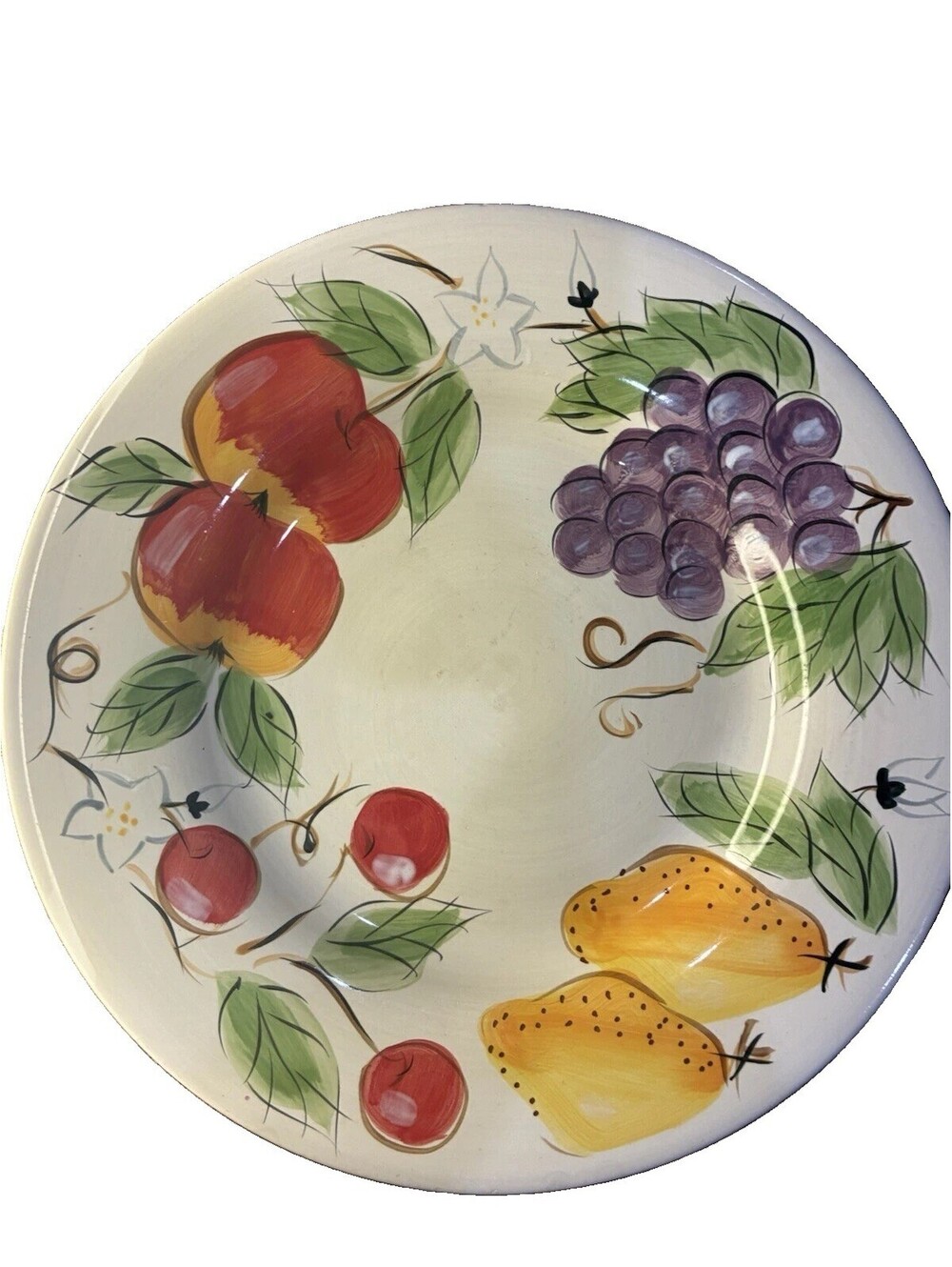 Home Essentials Hand-Painted Fruit Serving Platter 13” Apples and Grapes